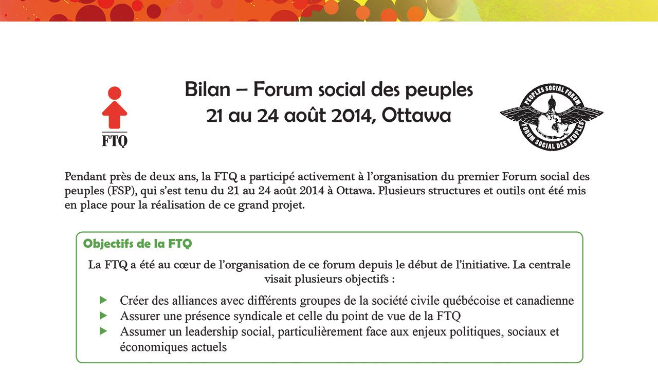 Bilan Forum social des peuples, 2014