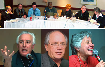 Le panel : Serge Leblanc, Fonds FTQ; Chritian Laplante, SCEP; Frank Beaudin, Métallos; Romiale Anthony, TCA; Carol Robertson et Jean-Pierre Le Clerc, SCFP; et l’animatrice Denise Gagnon, FTQ <br> <br>Mohand Tessa, conseiller au Fonds de solidarité FTQ, a retracé l’histoire de la communauté musulmane. <br> <br>Le secrétaire général de la FTQ, René Roy, a rappelé que les syndicats se sont toujours battus pour contrer la discrimination au travail. <br> <br>Guadalupe Vento, également conseillère au Fonds de solidarité, a souligné que les efforts d’intégration doivent se faire des deux parts.<br><hr>
