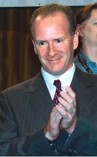 Jérôme Turcq, vice-président au Québec de l’AFPC et vice-président de la FTQ, lors du congrès de son syndicat à Montréal, au printemps 2003