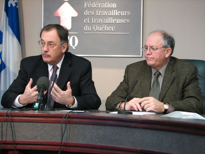 Le président et le secrétaire général de la FTQ, Henri Massé et René Roy
