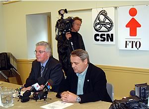 Les porte-parole de la FTQ et de la CSN, Marcel Girard et Louis Roy