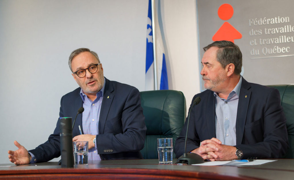 Le président et le secrétaire général de la FTQ, Daniel Boyer et Serge Cadieux