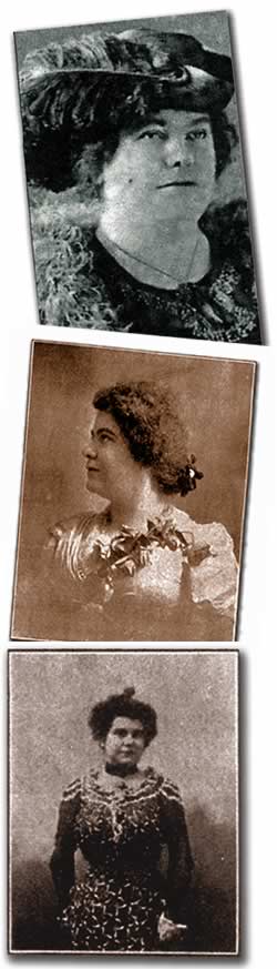 De haut en bas:<b> <br> <br>Éva Circé-Côté (1871-1949) Fondatrice de la Bibliothèque municipale de Montréal, chroniqueure au journal Le Monde ouvrier de sa fondation en 1916 à 1938, sous le pseudonyme de Julien St-Michel. <br> <br>Éva Circé-Côté vers 1910 <br> <br>Colombine, ou Musette, ou Éva… poétesse, dramaturge, journaliste, essayiste et surtout militante de la première heure pour les droits de la femme et de la classe ouvrière.